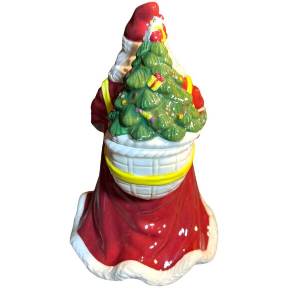 SPODE "Christmas Tree" Santa Handpainted Ceramic COOKIE JAR Holiday 10.75" tall - Picture 3 of 16